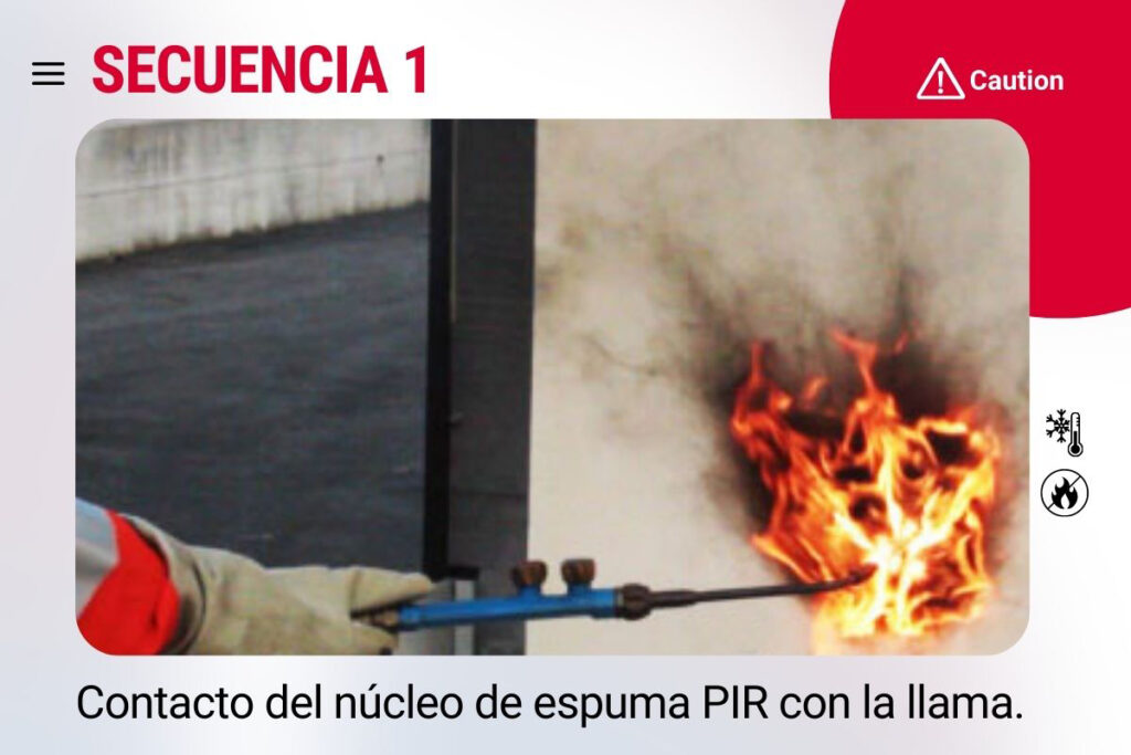 Contacto del nucleo de espuma PIR con la llama